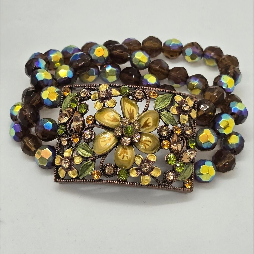Joan Rivers Enamel Crystal stretch Bracelet 3 Strand - Picture 4 of 9